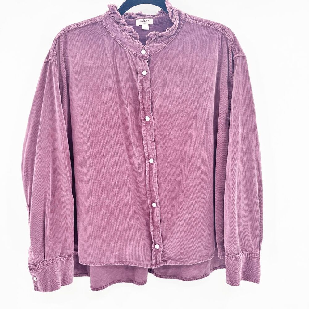 Dylan Corduroy Snap Shirt Shacket Womens Size S Maroon Ruffle Long‎ Sleeve